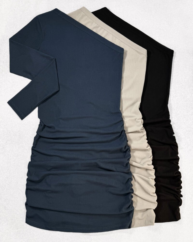 VESTIDO UN HOMBRO FRUNCES MORLEY RIBB #A788