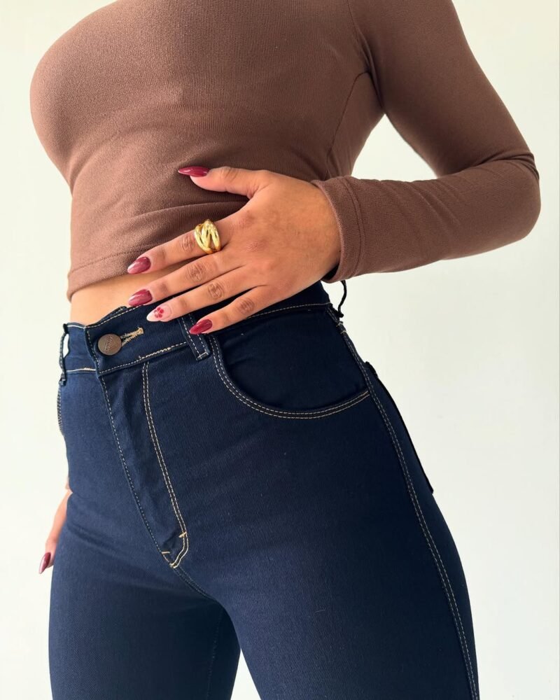 JEANS OXFORD AZUL COSTURA BEIGE #59 - Imagen 6