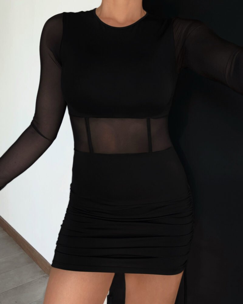VESTIDO MICROFIBRA TUL FRUNCES LATERALES #A882