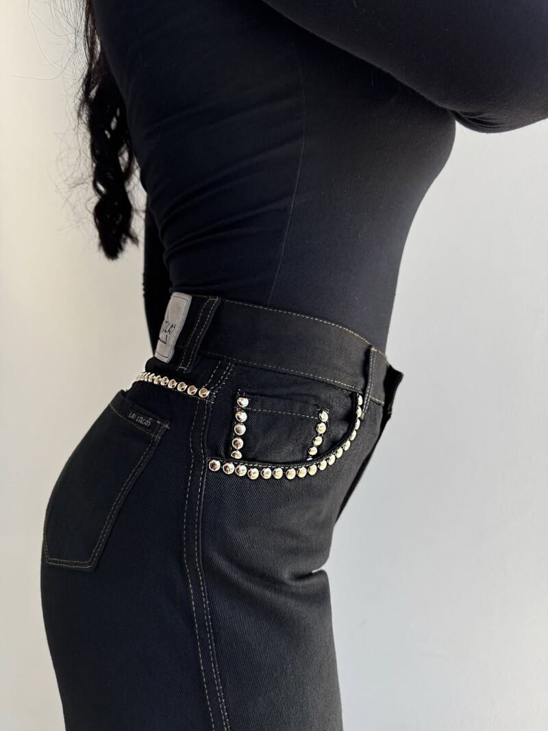 JEANS WIDE LEG NEGRO C/ TACHAS  #09 - Imagen 7