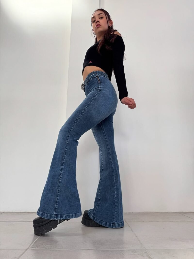 JEANS OXFORD AZUL COSTURAS Y CINTURÓN #08 - Imagen 5