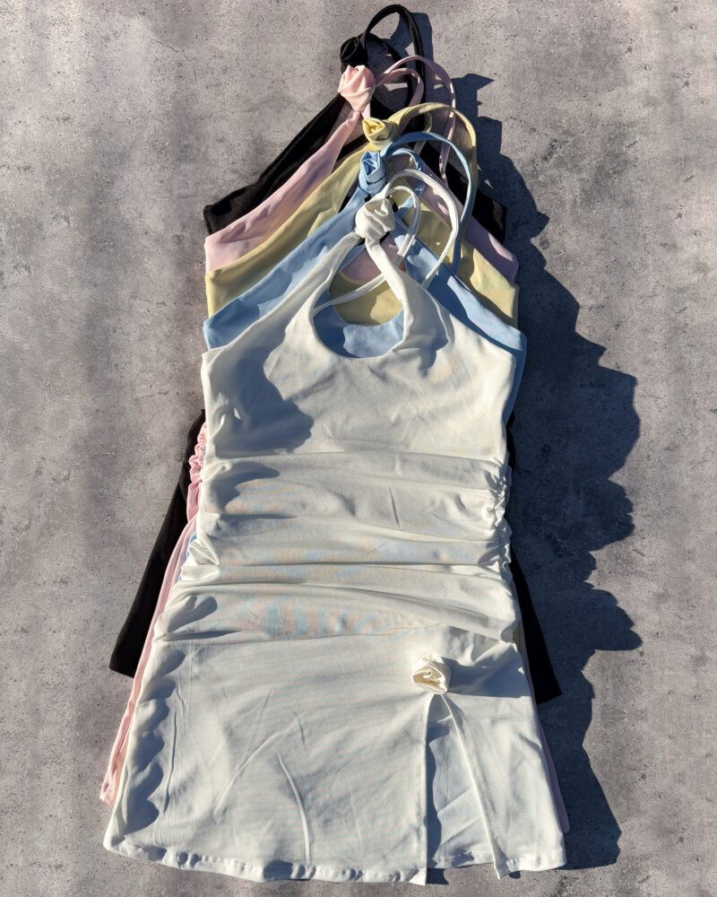VESTIDO MICROFIBRA FRUNCIDO ROSAS #B162 - Imagen 2