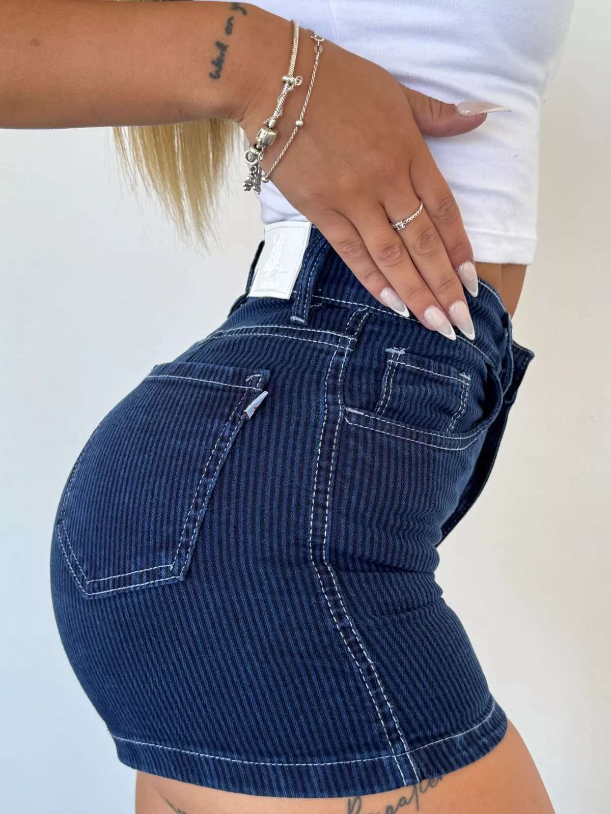 SHORT JEANS AZUL RAYADO #39 - Imagen 2