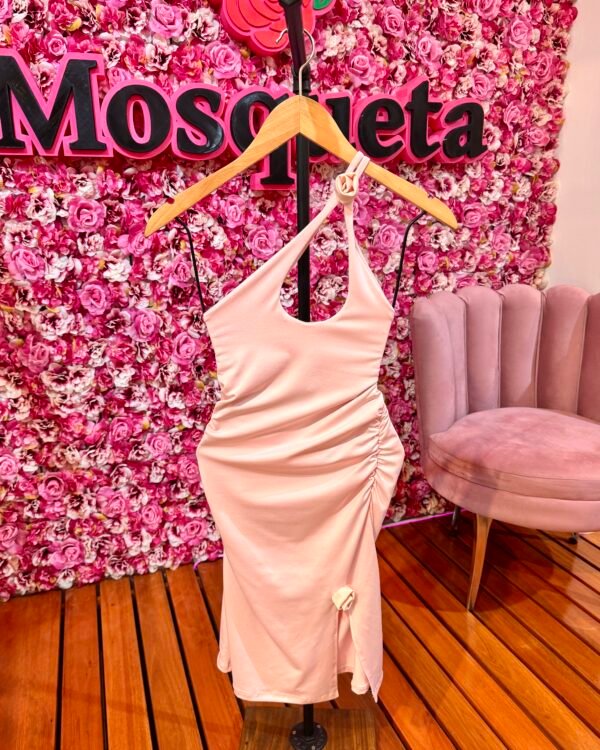 VESTIDO MICROFIBRA FRUNCIDO ROSAS #B162
